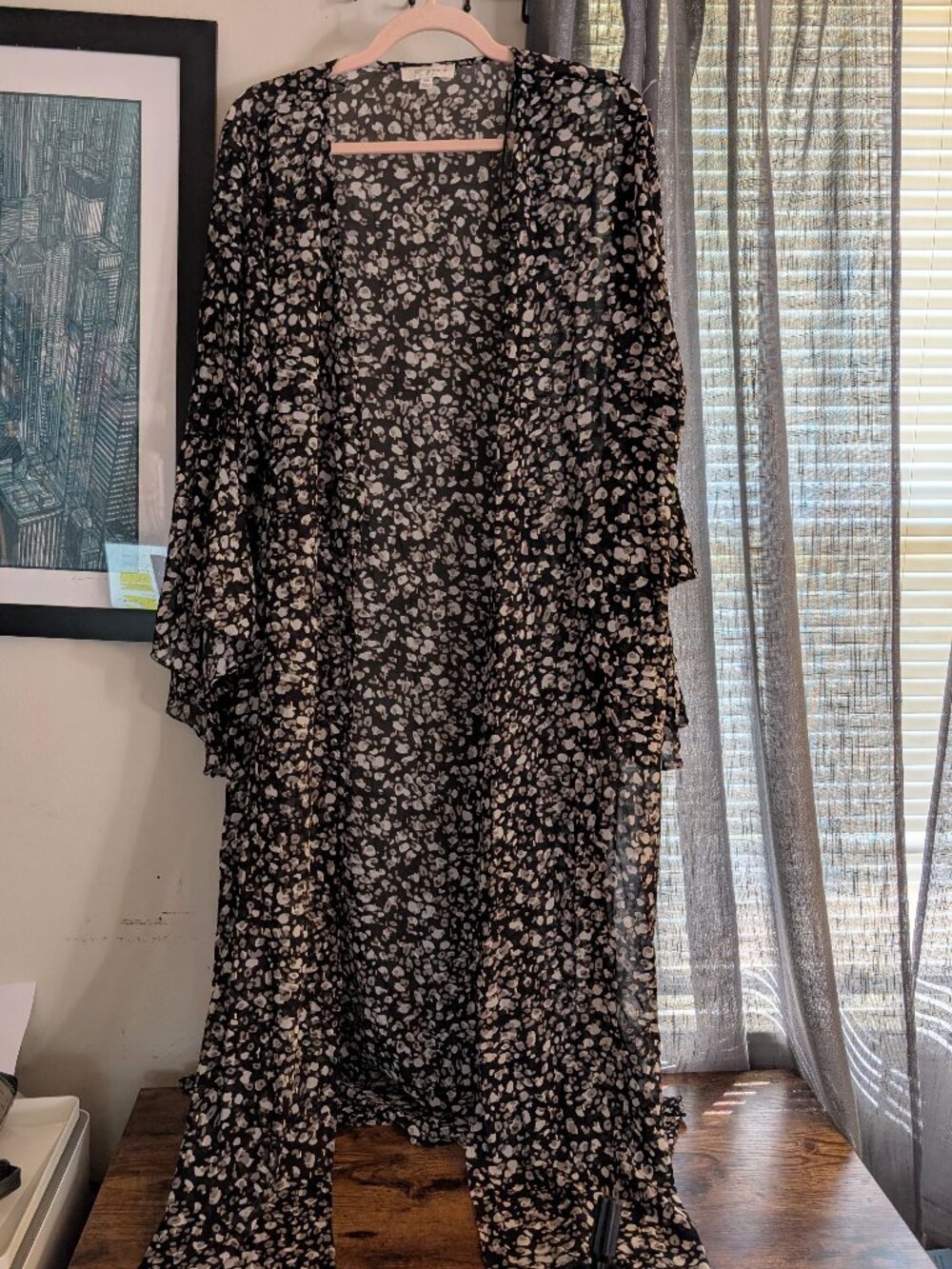 Umgee Leopard Print Grey Black Brown Floor Length Duster Size 2XL